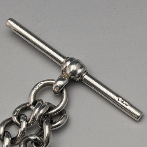 Circa 1890 British Antique Sterling Silver Albert Chain 25g Sterling Silver Compass Fob